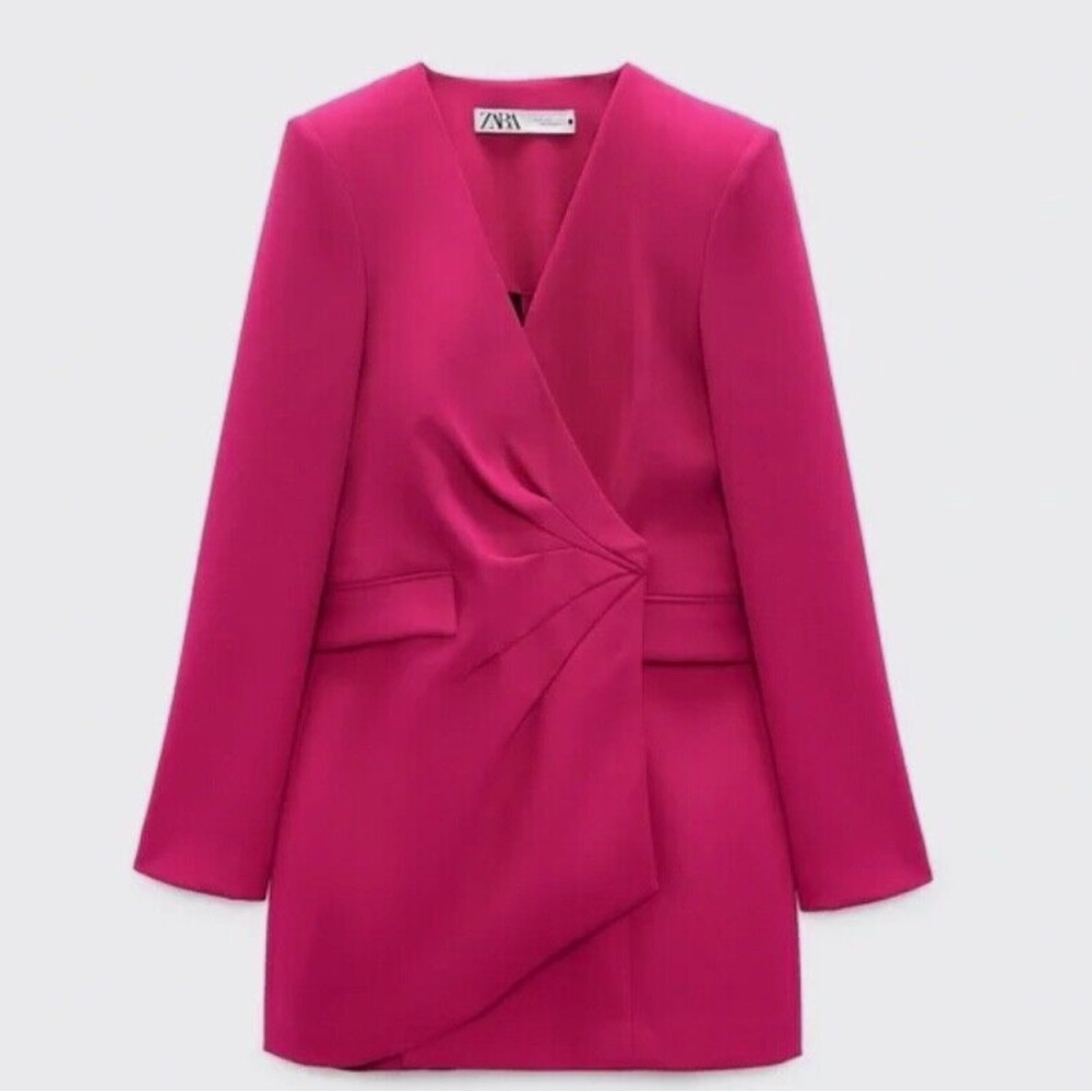 New With Tags Zara Draped Short Jacket Dress Fuchsia Size M